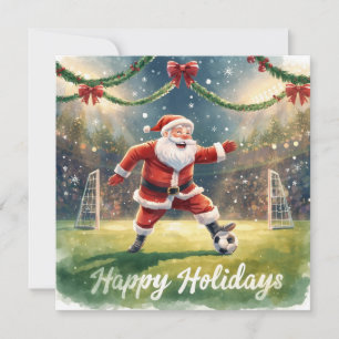 Soccer happy Holidays Santa Claus Christmas Holiday Card