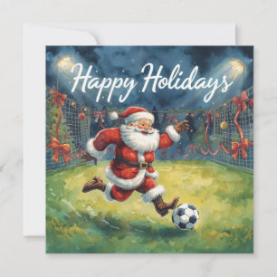 Soccer happy Holidays Santa Claus Christmas Holiday Card