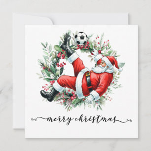 Soccer Happy Holidays Santa playing soccer Holiday Card