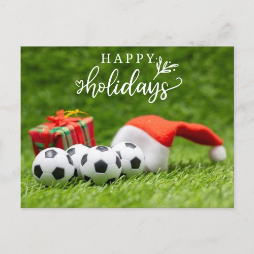 Soccer Happy Holidays with Santa hat Christmas  Holiday Postcard