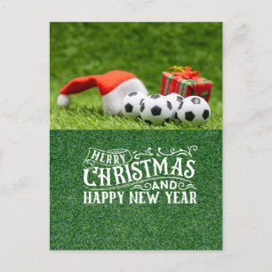 Soccer Happy Holidays with Santa hat Christmas Holiday Postcard