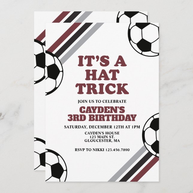 Soccer Hat Trick 3rd Birthday Invitation (Front/Back)
