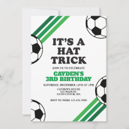 Soccer Hat Trick Green Stripes 3rd Birthday Invitation