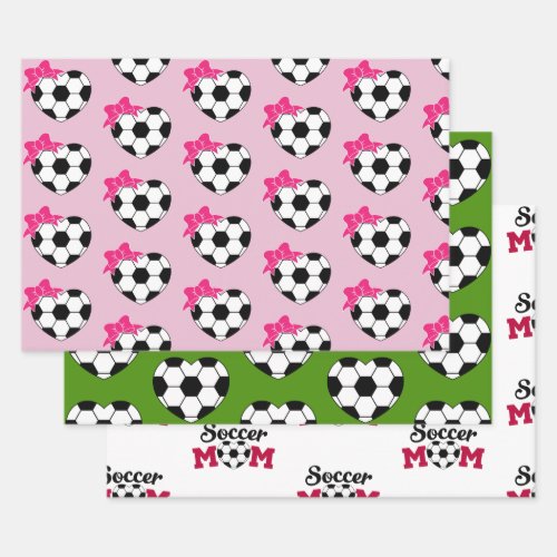 Soccer Heart Ball Pink Bow Wrapping Paper Sheets