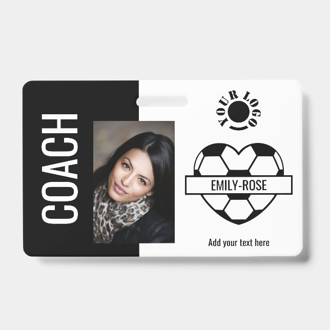 Soccer Heart Photo Logo Barcode Template Coach Badge (Front)