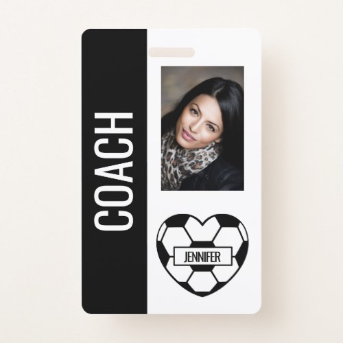 Soccer Heart Photo Template Black and White Coach Badge