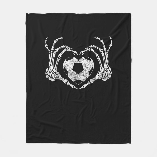 Soccer Heart Skeleton Hand Halloween Minimal Fleece Blanket (Front)