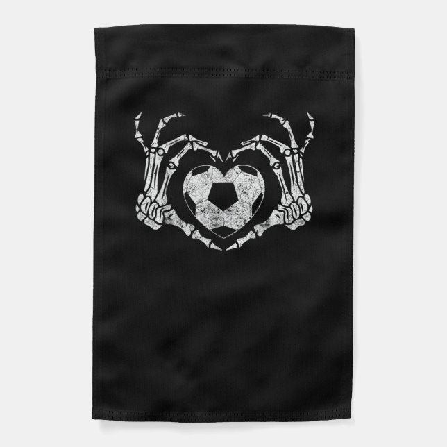 Soccer Heart Skeleton Hand Halloween Minimal Garden Flag (Front)