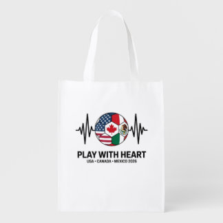 Soccer Heartbeat USA Canada Mexico 2026 Grocery Bag