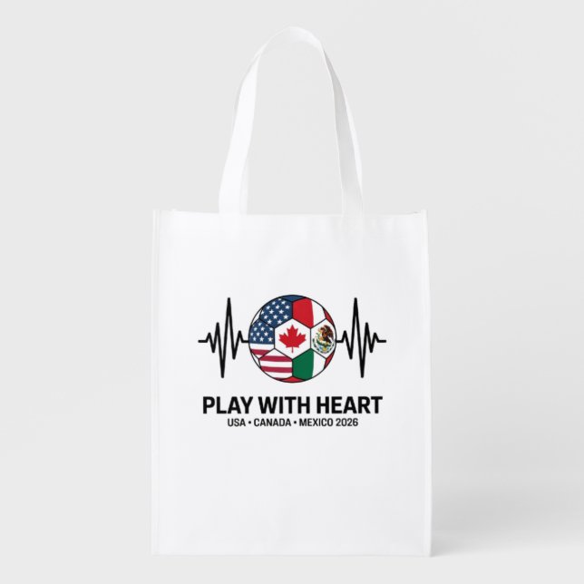 Soccer Heartbeat USA Canada Mexico 2026 Grocery Bag (Front)