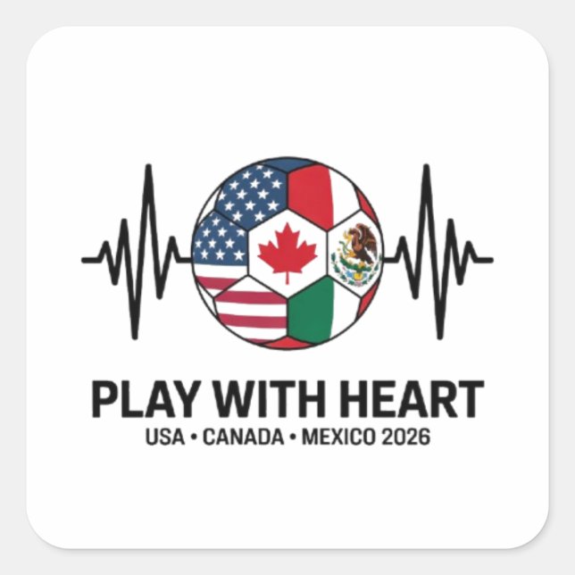 Soccer Heartbeat USA Canada Mexico 2026 Square Sticker (Front)
