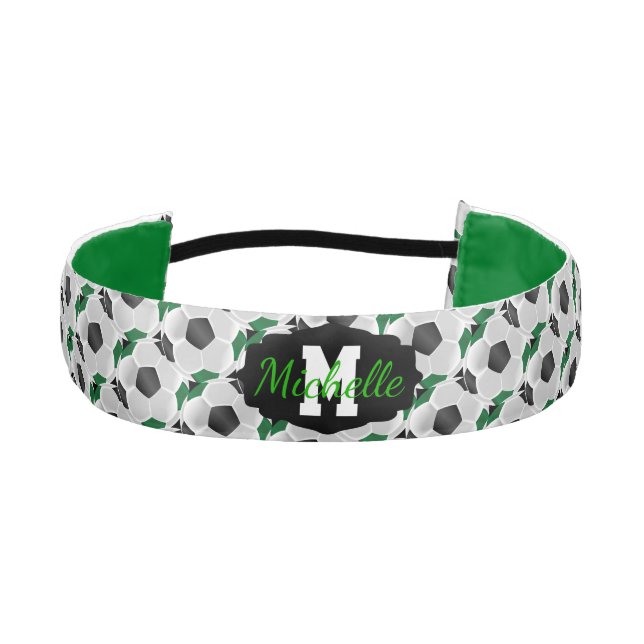 Soccer ⚽ in Black, Green and White Athletic Headband (Front)