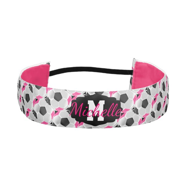 Soccer ⚽ in Black, Hot Pink and White Athletic Headband (Front)