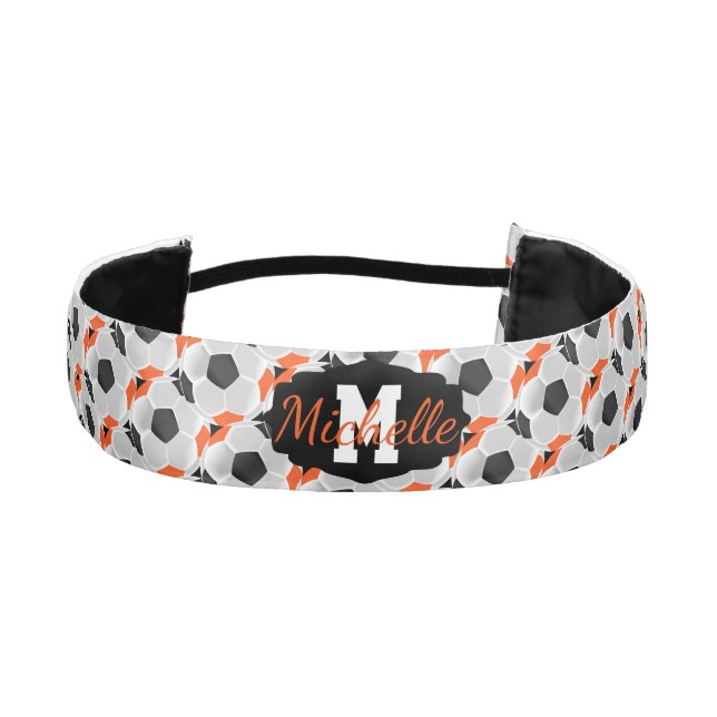 Soccer ⚽ in Orange, Black and White Athletic Headband (Front)