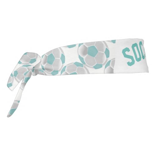 Soccer in Teal and White Tie Headband