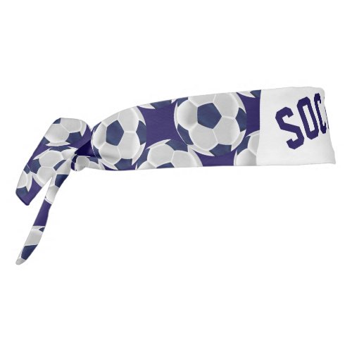 Soccer in White and Dark Blue Tie Headband