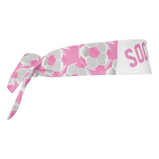 Soccer in White and Pink Tie Headband (Rotate 270)