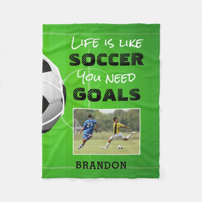 Soccer Inspirational Quote Photo Personalized Fleece Blanket (Front)