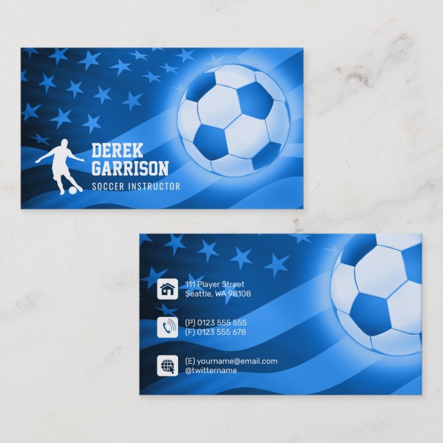 Soccer Instructor | Coach Blue Business Card (Front/Back)