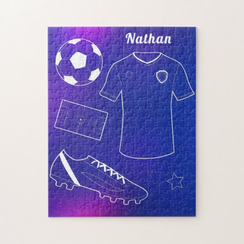 Soccer Inventory  Custom Name Blue Gradient Sport Jigsaw Puzzle