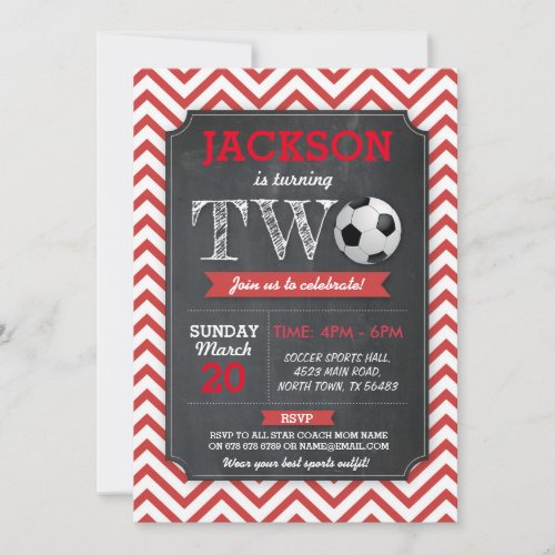 Soccer Invitation Party 2nd Birthday TWO Red