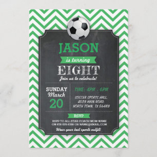 Soccer Invite Party Birthday Sport Green Football