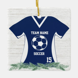 Soccer Jersey Blue and White Shirt with Photo Ceramic Ornament