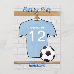 Soccer Jersey Sky Blue and White Birthday Party Invitation