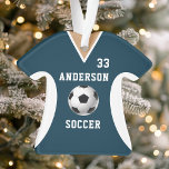 Soccer Jersey Sports Team Uniform Navy Ornament<br><div class="desc">Soccer Jersey Sports Team Uniform Navy Ornament. This soccer jersey ornament is perfect for anyone who plays school sports or loves watching sports. Personalize this custom design with your own team name and jersey number.</div>