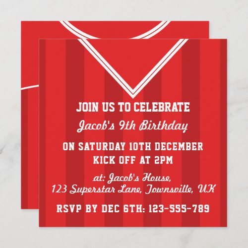 Soccer Jersey Themed Party Invites Football Red Invitation