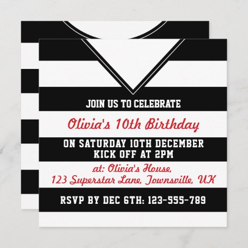 Soccer Jersey Themed Party Invites Template Black
