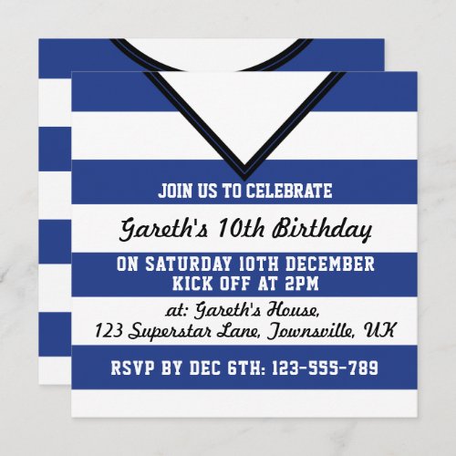 Soccer Jersey Themed Party Invites Template Blue