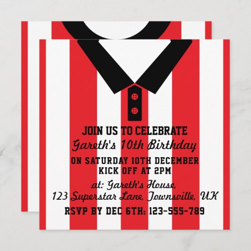 Soccer Jersey Themed Party Invites Template Red