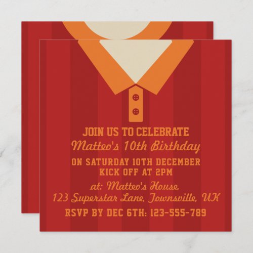 Soccer Jersey Themed Party Invites Template Red