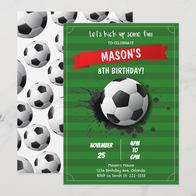 Soccer Kick Up Some Fun Birthday Invitation (Front/Back)