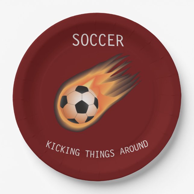 SOCCER" kICKING THINGS AROUND" paper plates. Plates (Front)