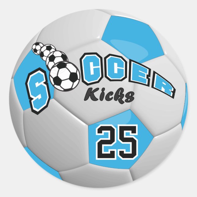 Soccer Kicks | Baby Blue Classic Round Sticker (Front)