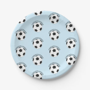 Soccer Kids Party Modern Name Pattern Paper Plates