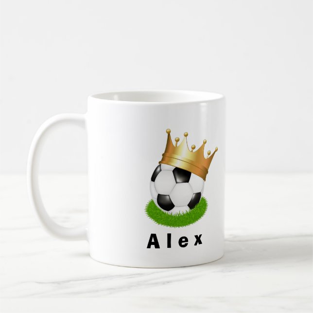 Soccer King Gold Crown Custom Personalized Name Coffee Mug (Left)