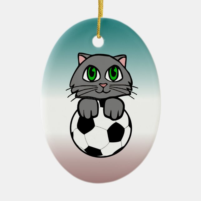 Soccer Kitten Ceramic Ornament (Front)