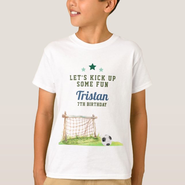 Soccer “Let’s Kick Up Some Fun” Any Age Birthday T-Shirt (Front)