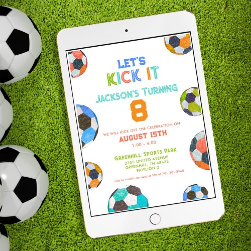 Soccer Lets Kick It Boys Birthday Invitation