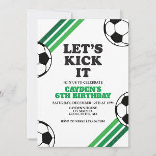Soccer Let's Kick It Green Birthday Invitation