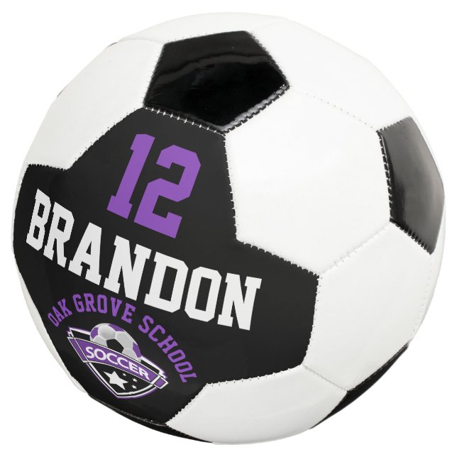 Soccer  Logo - Purple, Black and White Soccer Ball (Three Quarter)
