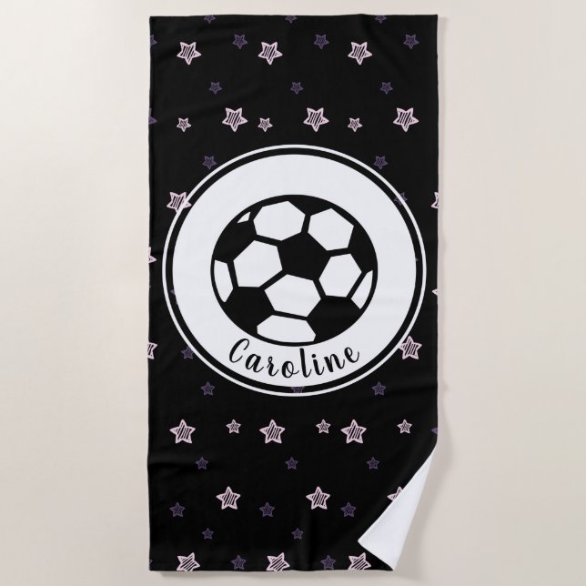 Soccer Love Cute Star Pattern Girls Personalized Beach Towel (Front)