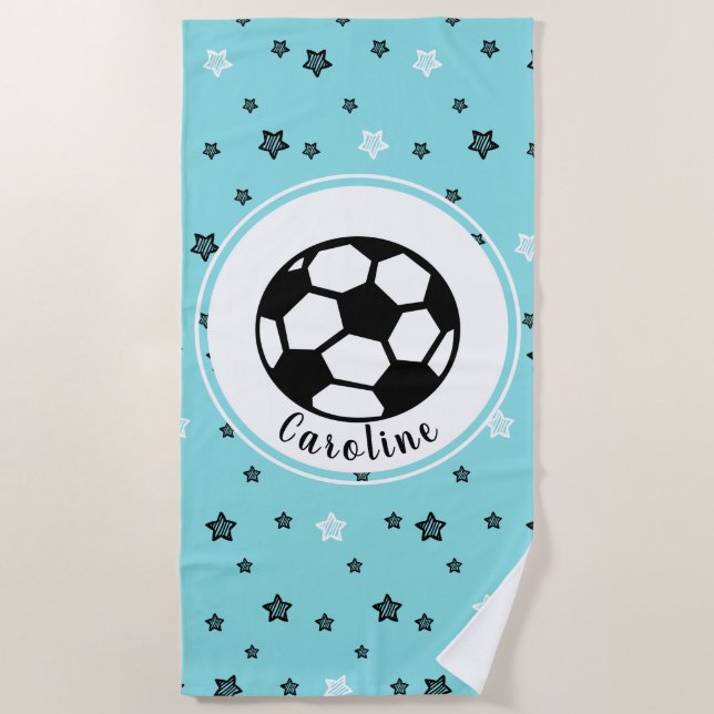 Soccer Love Cute Star Pattern Girls Personalized Beach Towel (Front)