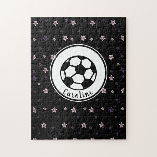 Soccer Love Cute Stars Pattern Girls Personalized  Jigsaw Puzzle