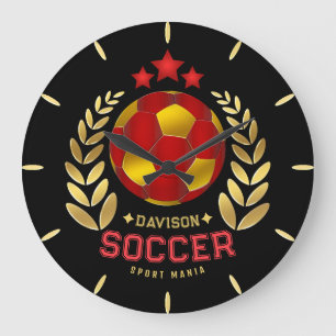 Soccer Lover Gifts Vibrant Red Custom Logo Large Clock