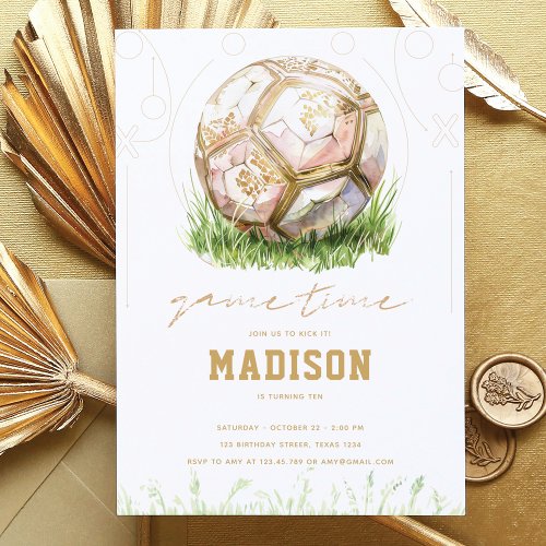 Soccer Luxury Girl Birthday Pink Gold Invitation