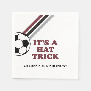 Soccer Maroon Stripes Hat Trick 3rd Birthday Napkins